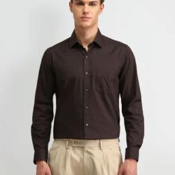 Arrow Brown Cotton Slim Fit Self Pattern Shirt-image-52