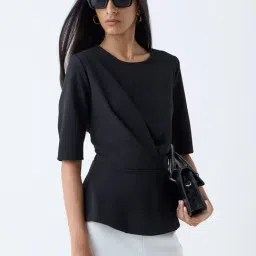 Wardrobe by Westside Black Solid Peplum Top-picture-20