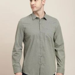 Turtle Grey Cotton Slim Fit Printed Shirt-image-62