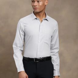 Turtle Grey Cotton Slim Fit Dobby Shirt-image-68