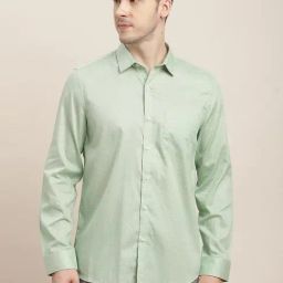 Turtle Light Green Cotton Slim Fit Printed Shirt-image-73