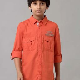 Under Fourteen Only Kids Orange Cotton Embroidered Full Sleeves Shirt-image-113