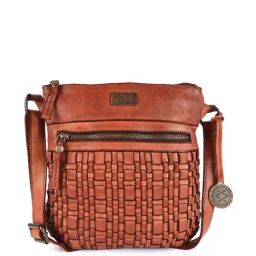 KOMPANERO Mia Cognac Leather Textured Cross Body Bag-9