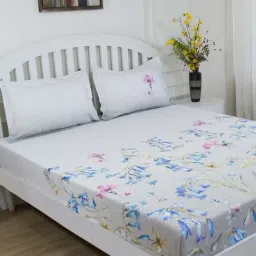 GMF Grey & Blue Cotton 180 TC Bed Sheet Set-33