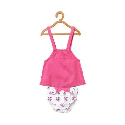 Nino Bambino Kids Pink & White Printed Dress with Diaper-image-6