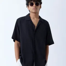 ETA by Westside Black Crinkle-Texture Relaxed-Fit Cotton Shirt-picture-22