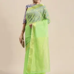 Geroo Jaipur Green Zari Woven Saree With Blouse-picture-38