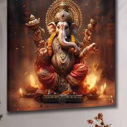 Myntra Elegant Homes Black & Gold Toned Lord Ganesha Canvas Wall Art-image-85