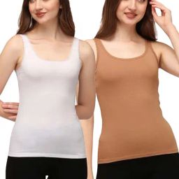 Soie White & Brown Camisole - Pack of 2-image-94