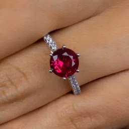 925 Silver Red Ruby and American Diamond Solitaire Ring for Women & Girls-15