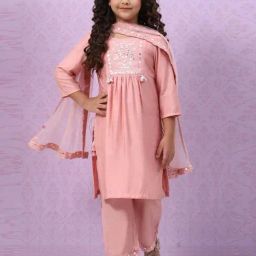Biba Kids Blush Pink Embroidered Kurta Set-image-51