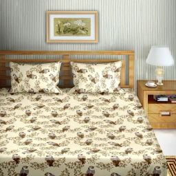 BELLA CASA Genteel Printed Beige 180 TC Cotton King Bedsheet with 2 Pillow Covers-image-68