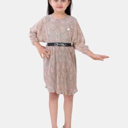 poplins Kids Cream Cotton Printed Dress-image-73