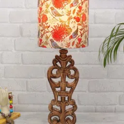 Homesake Beige & White Wood Sculptural Hand Carved Table Lamp-4