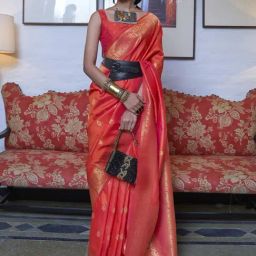 Saree Mall Coral Silk Woven Saree With Unstitched Blouse-picture-10
