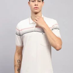 Monte Carlo White Regular Fit Striped Polo T-Shirt-image-39