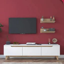 Spyder Craft White & Oak Engineered Wood TV Unit Wall Mounted with Wall Shelf-picture-20