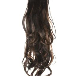 Stasia Street Clip-In Out Curls Dark Brown Copper Highlights Pony Tail Hair Extension - 20 Inches-20