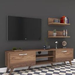 Spyder Craft Walnut Brown Engineered Wood TV Unit with Wall Shelf TV Stand with Bookshelf image 5