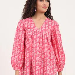 CORSICA Women Floral Printed Gathered or Pleated Cotton Peplum Top-image-68