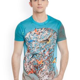 Wear Your Mind Men Blue Printed Round Neck T-shirt-image-37