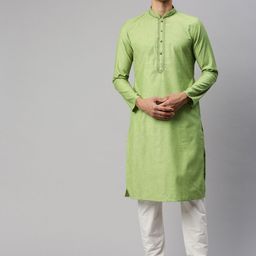Manyavar Men Green Solid Kurta with Churidar-picture-36