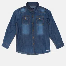 Kiddopanti Kids Blue Solid Full Sleeves Denim Shirt-image-14