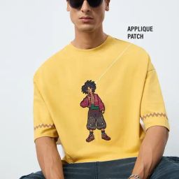 The Souled Store Yellow Relaxed Fit Embroidered T-Shirt-image-87