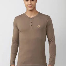 Peter England Brown Cotton Slim Fit Henley T-Shirt-picture-18