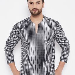 even Men White Checked Dobby Kurta-picture-4
