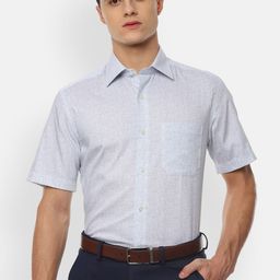 Louis Philippe Men Blue & Grey Micro Geometric Print Classic Regular Fit Formal Shirt-image-79
