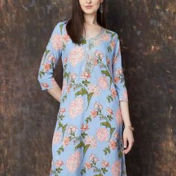 Melange By Lifestyle Blue Regular Fit Floral Print Kurtas-picture-43