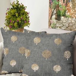 Blue Grass Grey & Gold-Toned Set Of 2 Floral Velvet Square Cushion Covers-image-97