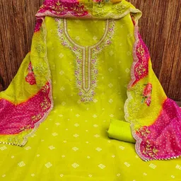 KALINI Green Chanderi Cotton Digital Print With Coding Work Unstitched Dress Material image 4