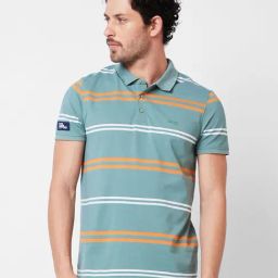 Spykar Green Slim Fit Striped Polo T-Shirt-image-13