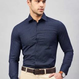 Louis Stitch Navy Blue Cotton Regular Fit Printed Shirt-image-81
