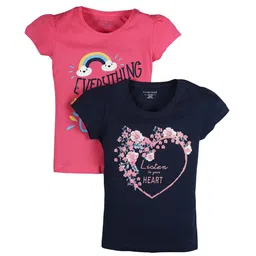 PLUM TREE Girls Pink and Navy Blue Pack of 2 Printed T-shirts-image-13