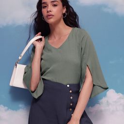 CORSICA Solid Slit Sleeves Top-image-90