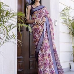 Satrani Floral Zari Linen Blend Ready to Wear Saree-picture-35