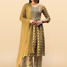 Anouk Rustic Geometric Printed Round Neck A-Line Kurta With Trousers & Dupatta-13