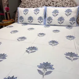 The Decor Central White Printed Pure Cotton 300 TC King Bedsheet Set-2.28 m x 2.74 m-image-82