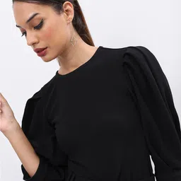 Basics By Tokyo Talkies Black Round Neck Puff Sleeve Regular Top-image-60