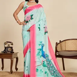 KALINI Green Silk Blend Colourblocked Sarees-picture-45