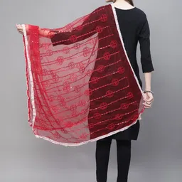 LOOM LEGACY Ethnic Motifs Embroidered Net Dupatta With Beads And Stones image 3