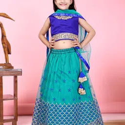 satyamfab Girls Embroidered Thread Work Ready To Wear Lehenga & Blouse With Dupatta-picture-4