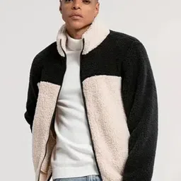 Be Savage Men Colourblocked Fleece Sporty Jacket-image-80