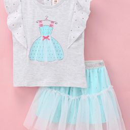 ToffyHouse Half Sleeves Top and Skirt Set Party Dress Print - Blue-picture-16
