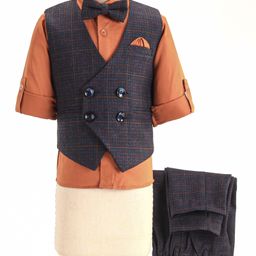 Robo Fry Woven Full Sleeves Three Piece Party Suit With Bow - Maroon-picture-8