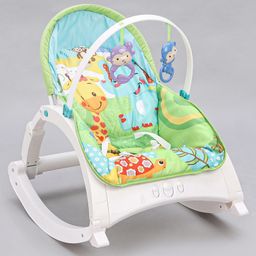 Play Nation Newborn To Toddler Portable Baby Rocker With Music Vibration & Toys - Green-81