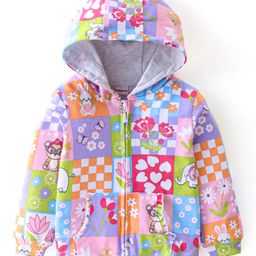 Babyhug Cotton Knit Full Sleeves Front Open Sweatjacket with Hood Animal & Floral Print- Multicolour-image-23